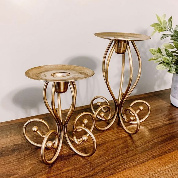 Set of 2 Vintage Brass Tapered Candle Stand Holder